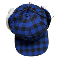 Farah Checked Blue and Black Plaid Dog Ear Trapper Ear Flap Hat