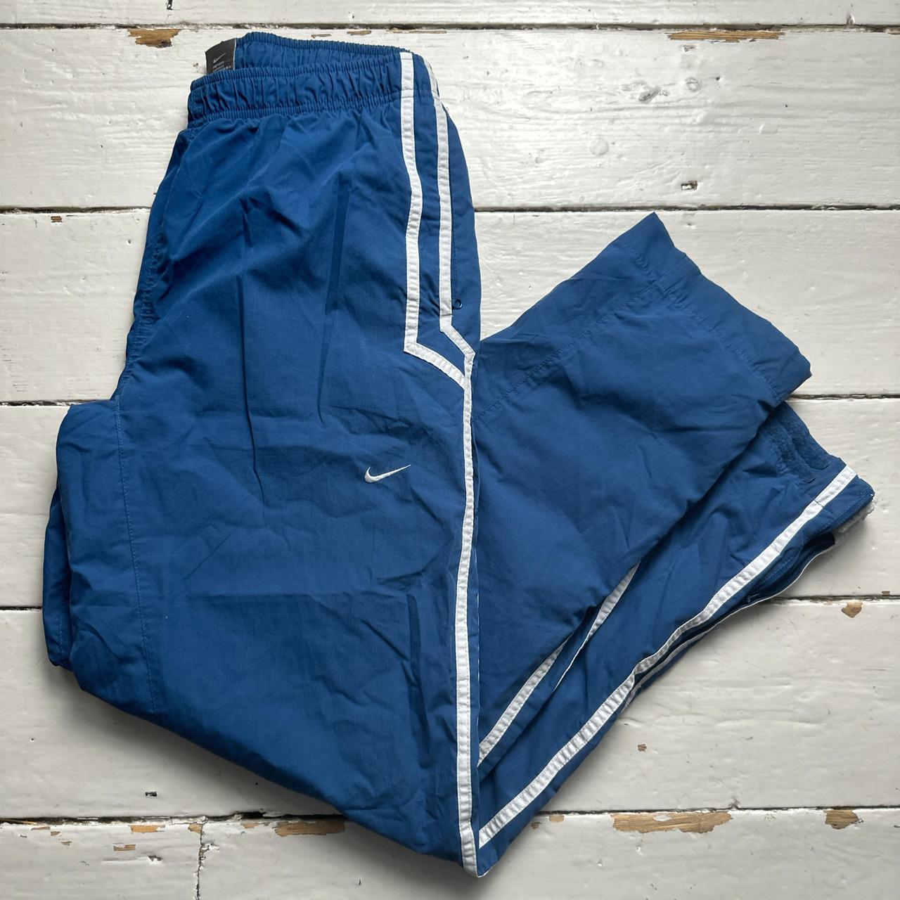 Nike Vintage Blue and White Shell Trackpant Bottoms