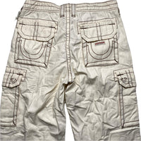 True Religion Baggy Cream and Brown Embroidery Cargo Trousers (28W)
