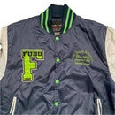 FUBU Navy Silver and Green Bomber Varsity Jacket (L)