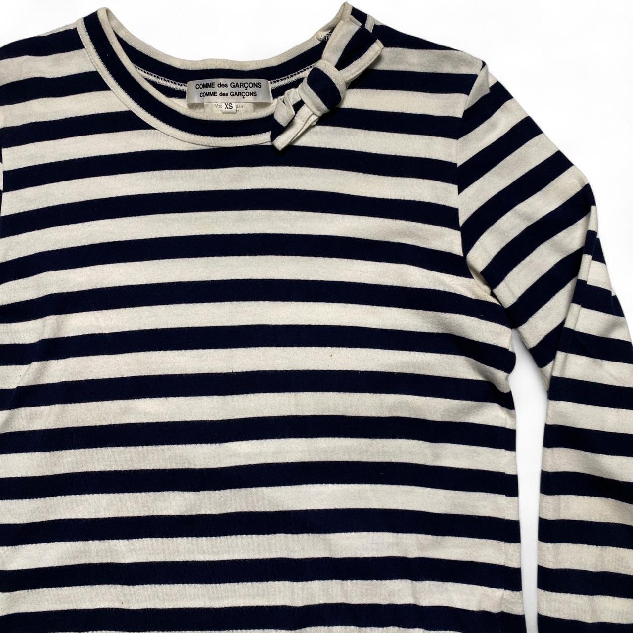 Comme des Garcons Womens Bow Striped Navy and White Long Sleeve T Shirt (XS)