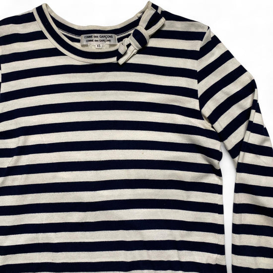 Comme des Garcons Womens Bow Striped Navy and White Long Sleeve T Shirt (XS)