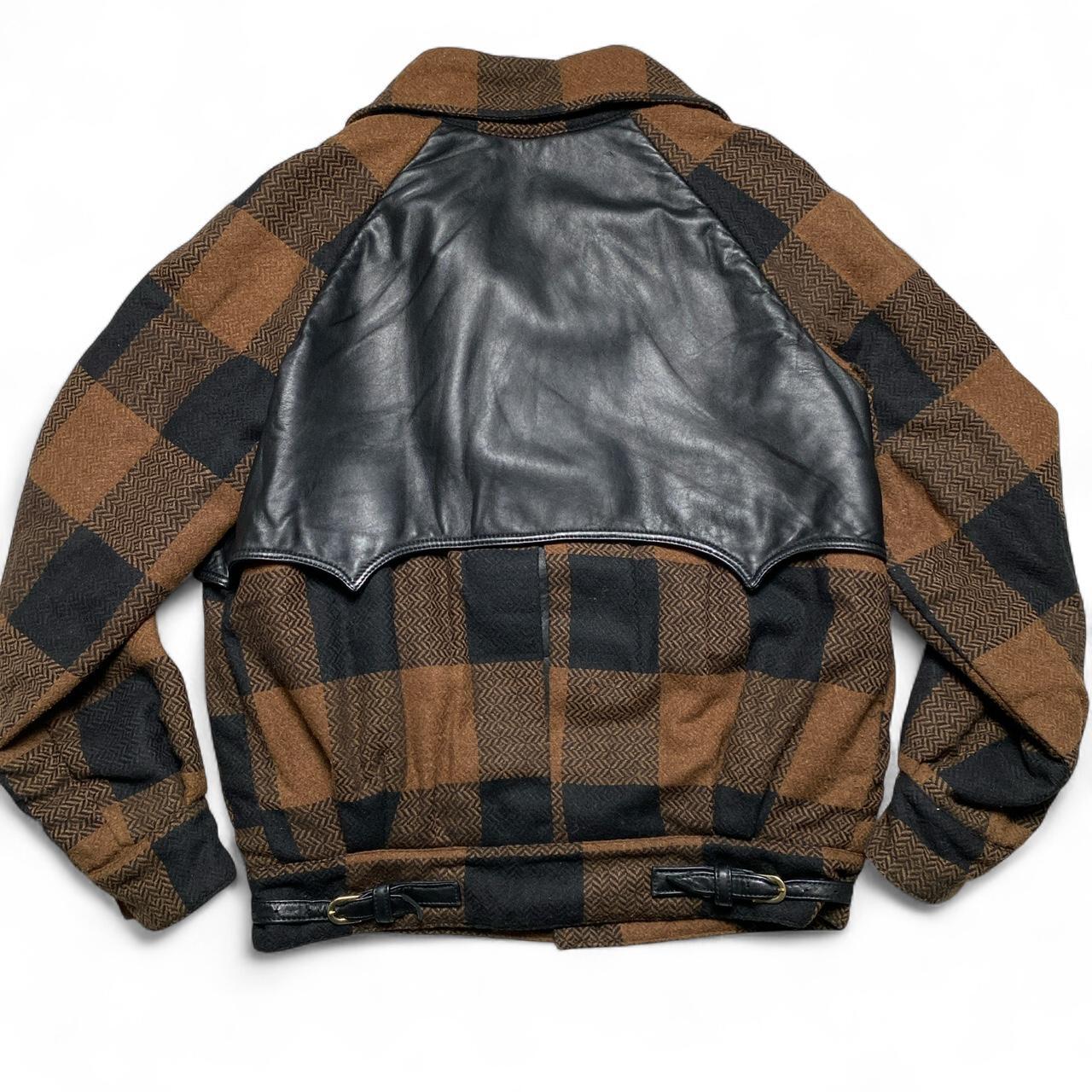 Vintage Brown and Black Plaid Wool and Leather Full Suit Jacket and Trousers (L)