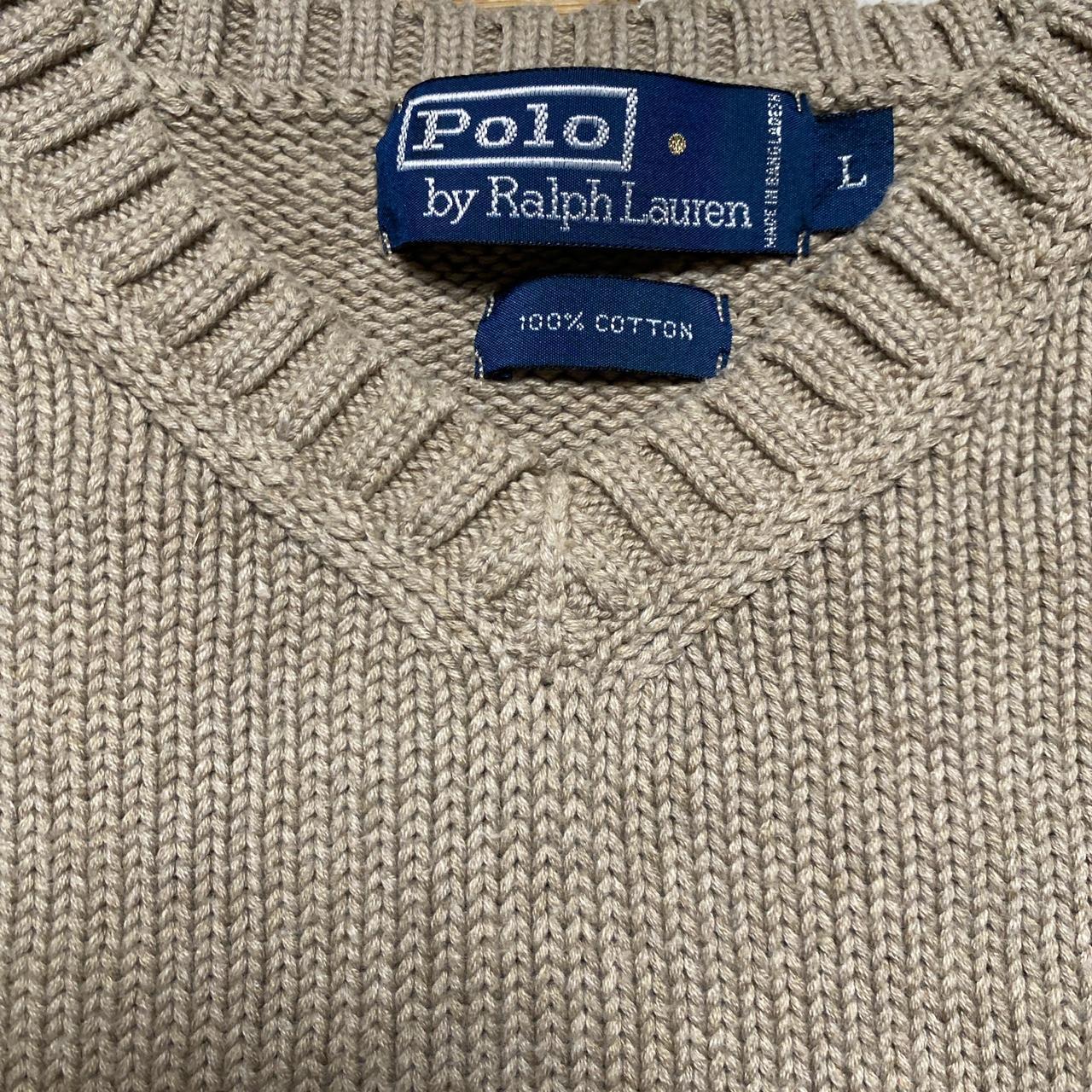Polo Ralph Lauren Beige and Navy Pony Knit Jumper (L)