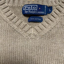 Polo Ralph Lauren Beige and Navy Pony Knit Jumper (L)