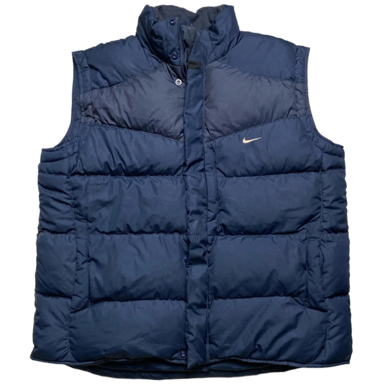 Nike Vintage y2k Navy and White Swoosh Puffer Gilet (XL)