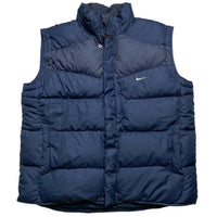 Nike Vintage y2k Navy and White Swoosh Puffer Gilet (XL)