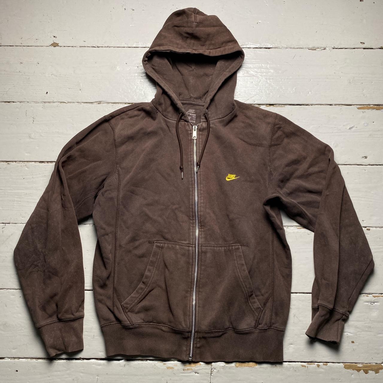 Nike Brown and Yellow Swoosh Vintage Hoodie