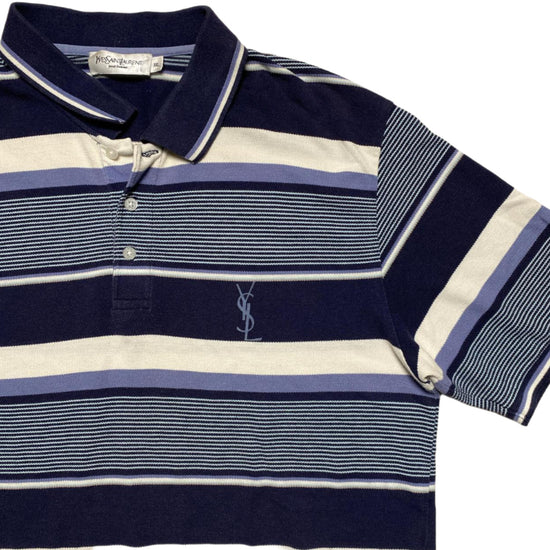 Yves Saint Laurent YSL Striped Navy Purple and White Polo Shirt (2XL)