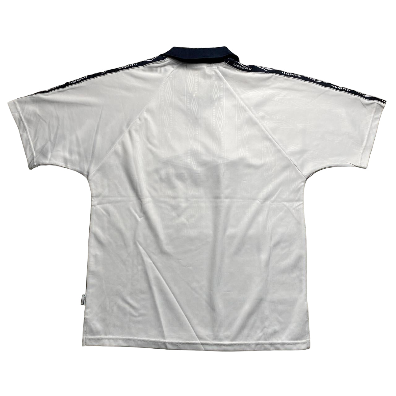 Umbro Vintage White and Navy 90’s Jersey Polo T Shirt (M)