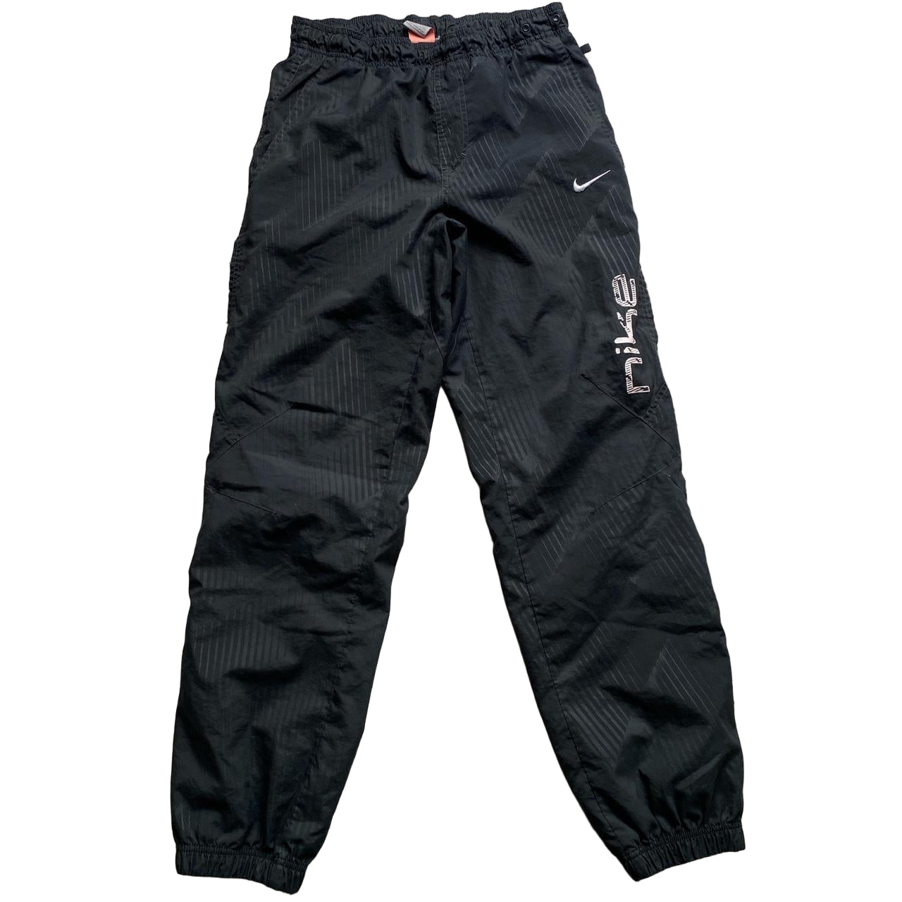Nike Vintage Spellout Grey and White Shell Baggy Trackpant Bottoms (S)