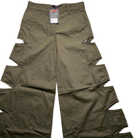 Criminal Damage Rib Cut Baggy Parachute Combat Slit Cargo Trousers Khaki Green and Orange (26W)