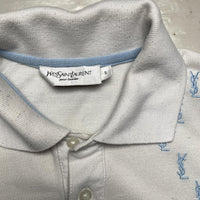 Yves Saint Laurent YSL Vintage White and Blue Repeat Logo Polo Short Sleeve Shirt (S)