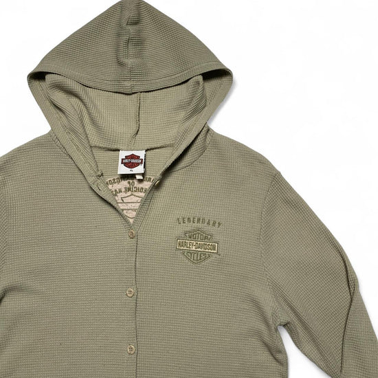 Harley Davidson Waffle Knit Button Up Hooded Jumper (XL)