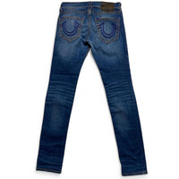 True Religion Womens Big Purple and Gold Stitch Rocco Slim Skinny Jeans (29W)