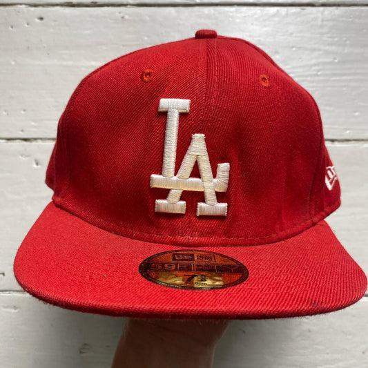 LA Dodgers Red and White Fitted Cap