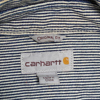 Carhartt Navy and White Striped Quarter Zip Heavy Shirt (L)