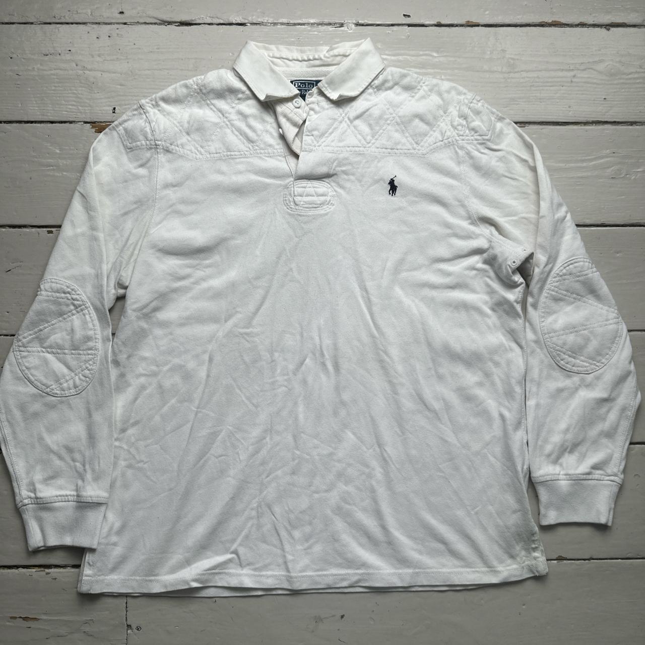 Polo Ralph Lauren White and Navy Rugby Polo Long Sleeve Shirt