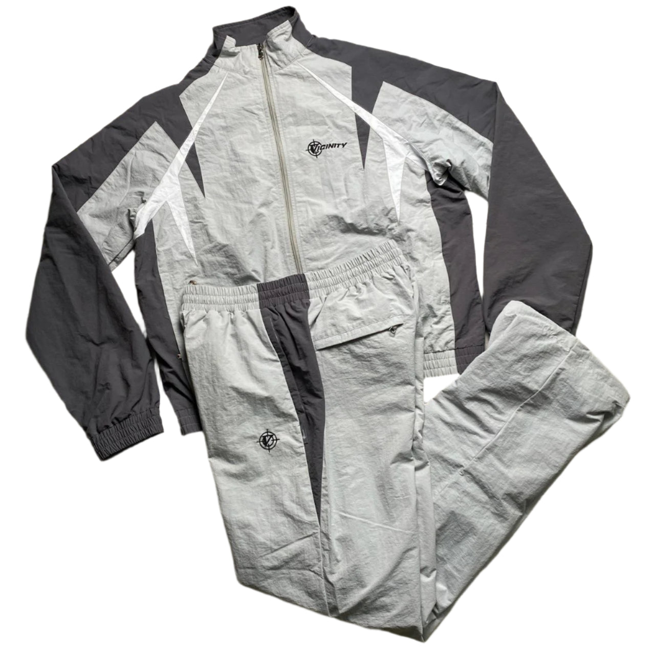 Vicinity Grey and Silver Nylon Shell Full Tracksuit (L)