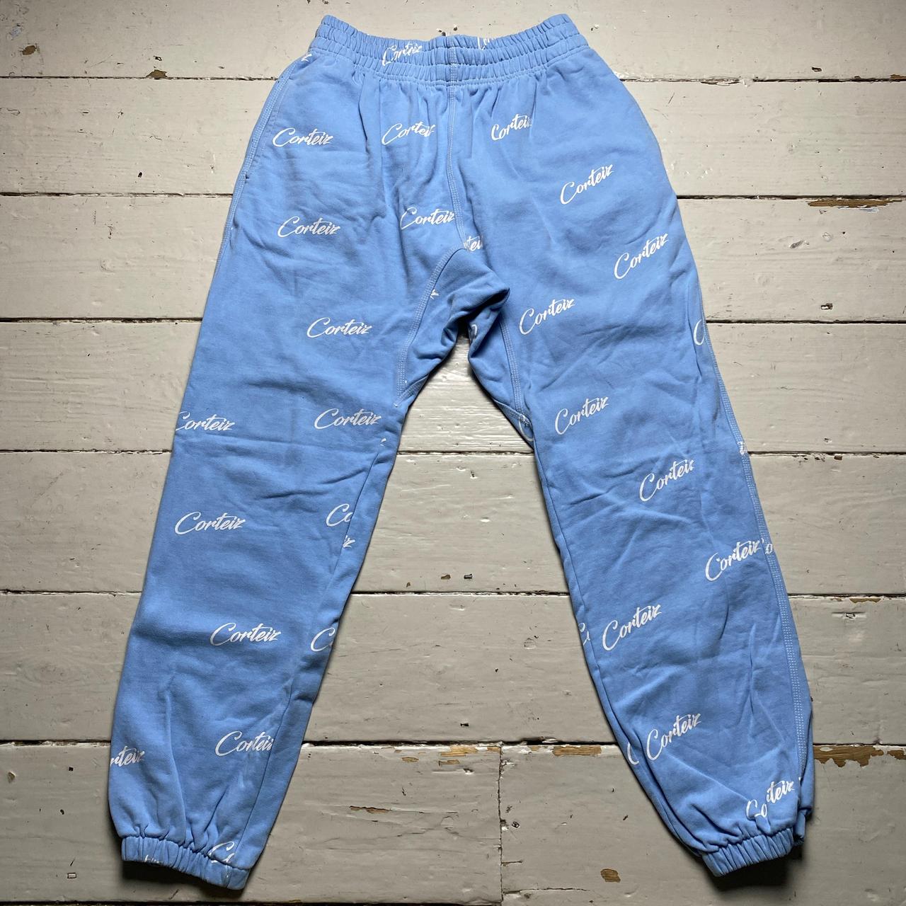 Corteiz Baby Blue and White Script Baggy Joggers