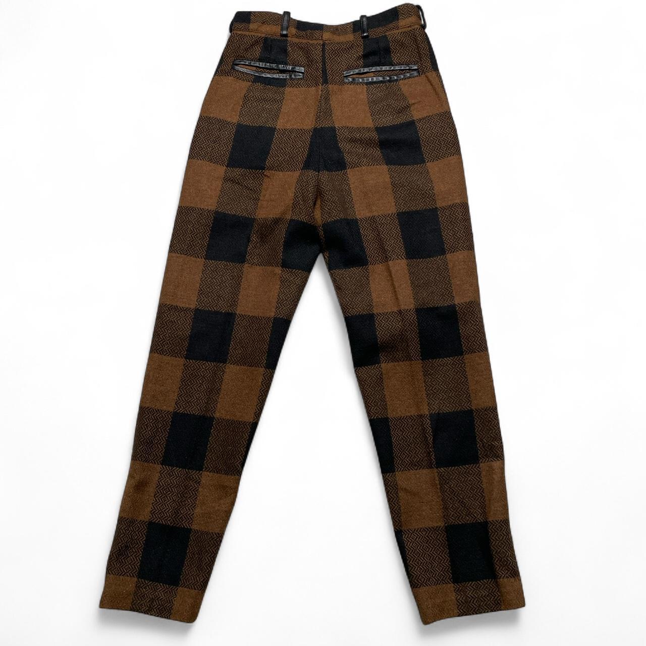 Vintage Brown and Black Plaid Wool and Leather Full Suit Jacket and Trousers (L)