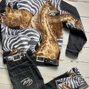 Raw Blue Full Denim Giraffe and Zebra Wildlife Jeans Set (L)