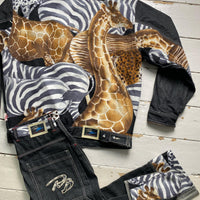 Raw Blue Full Denim Giraffe and Zebra Wildlife Jeans Set (L)