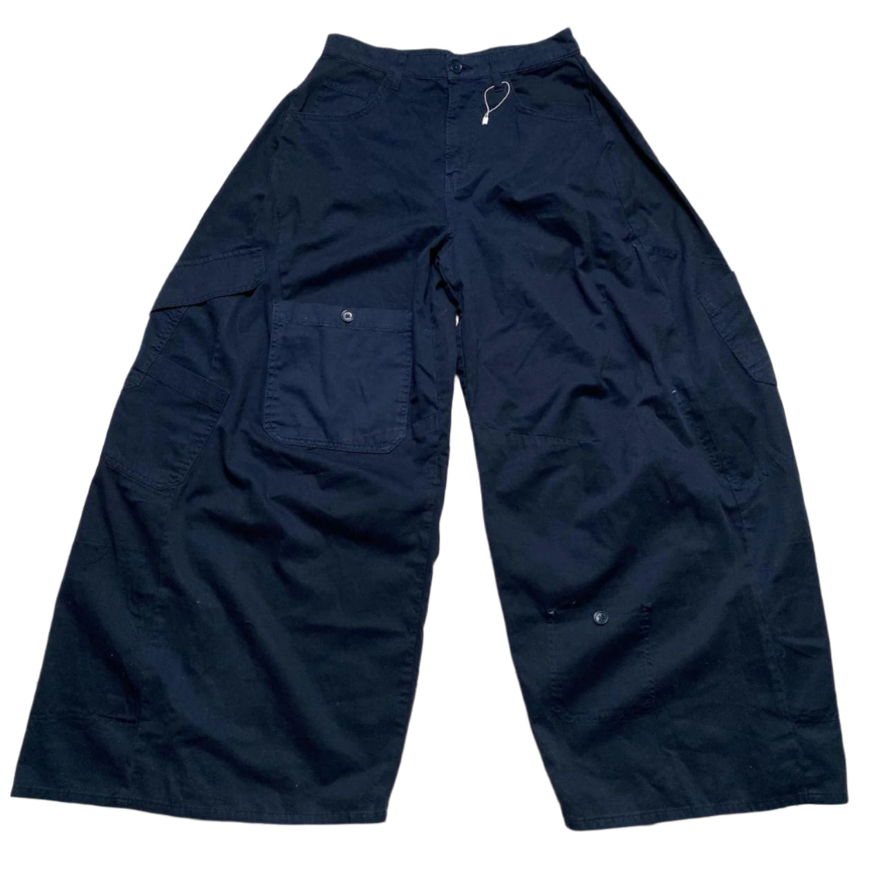 Wide Leg Womens Cargo Trousers Navy (30W)