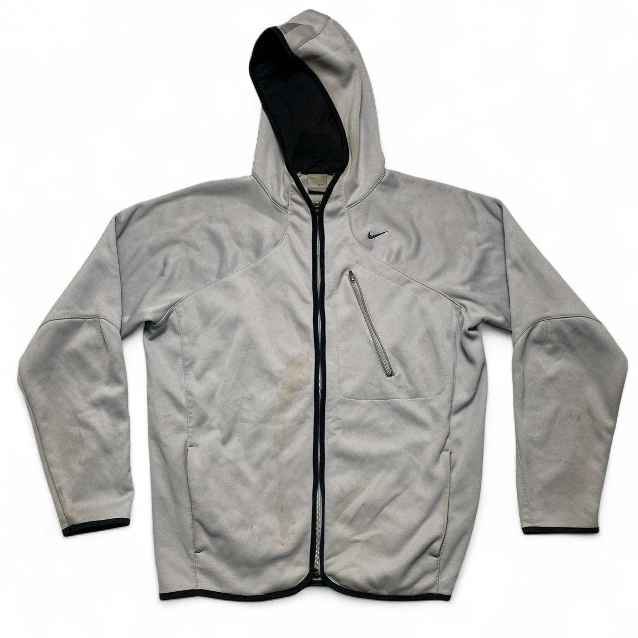 Nike Vintage y2k Silver Black Navy and Grey Fleece Lined Hoodie (M)