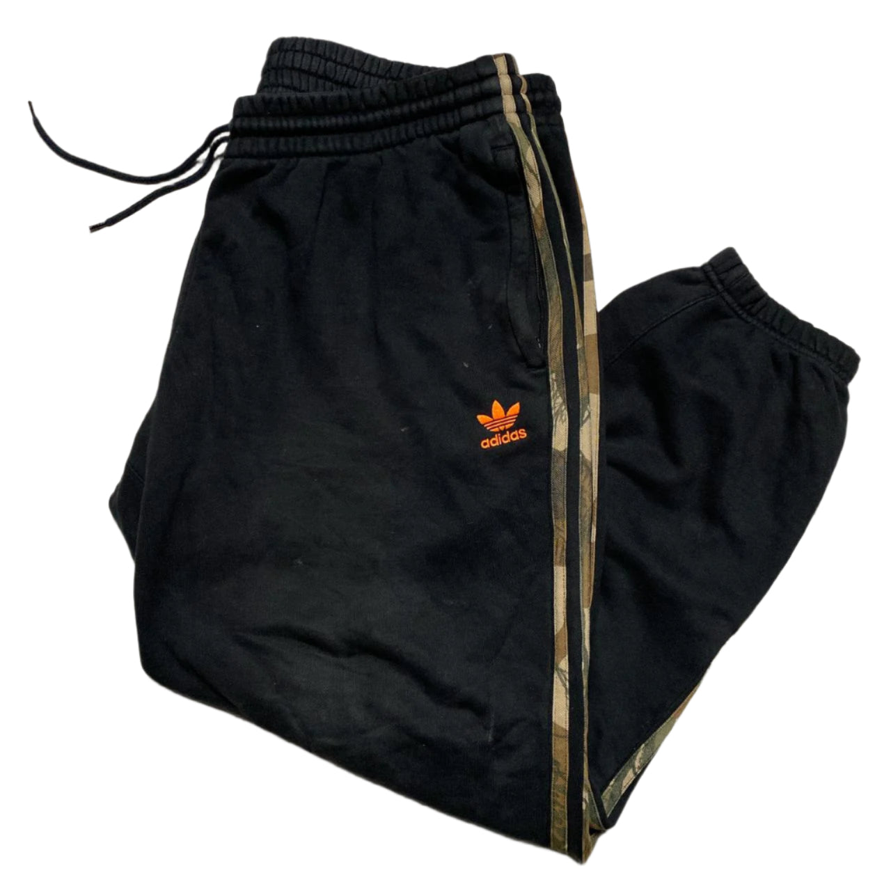 Adidas Black and Orange Camouflage Stripes Joggers (2XL)