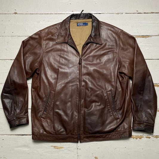 Ralph Lauren Polo Vintage Brown Leather Bomber Jacket