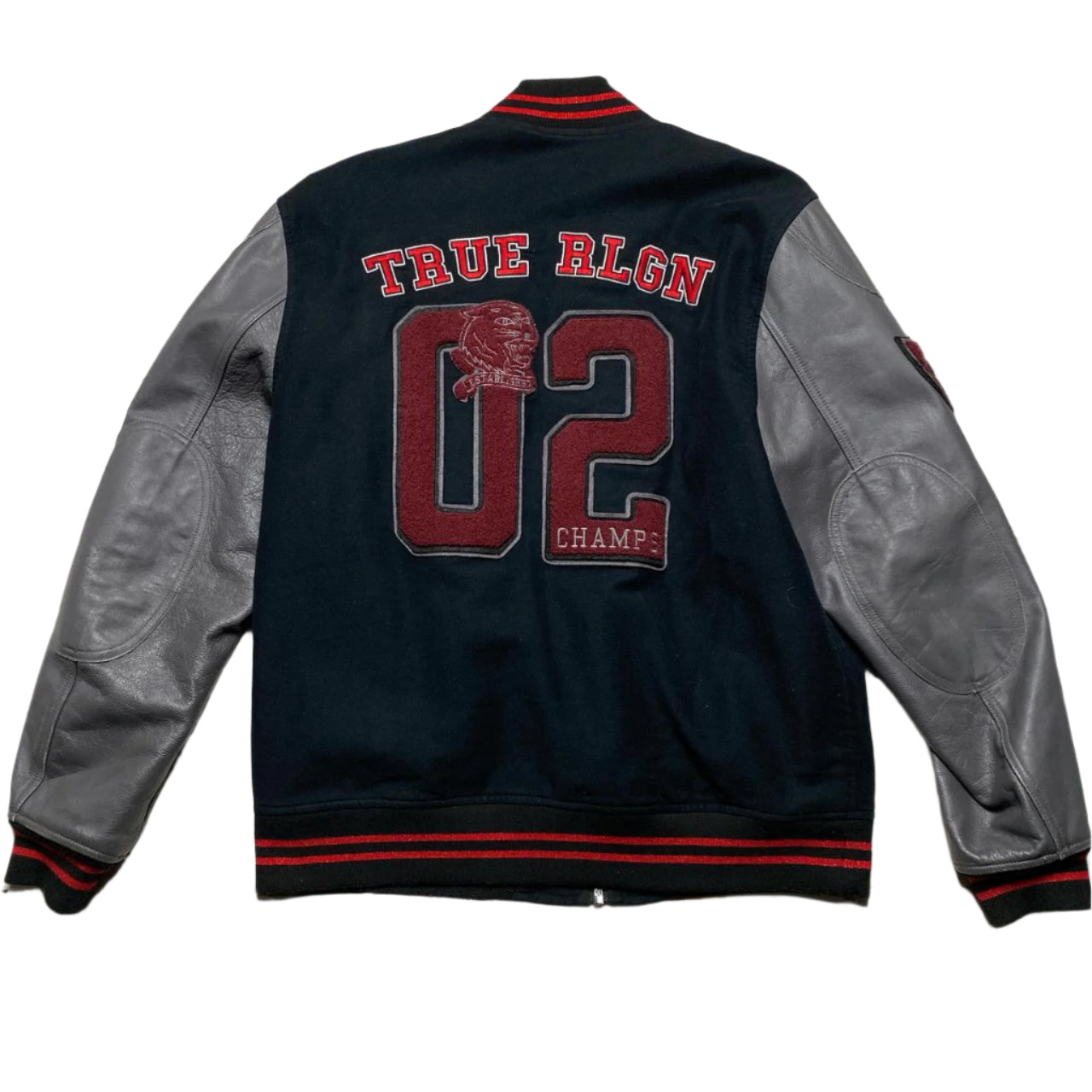 True Religion Varsity Jacket Leather and Cotton Black and Red (XL)