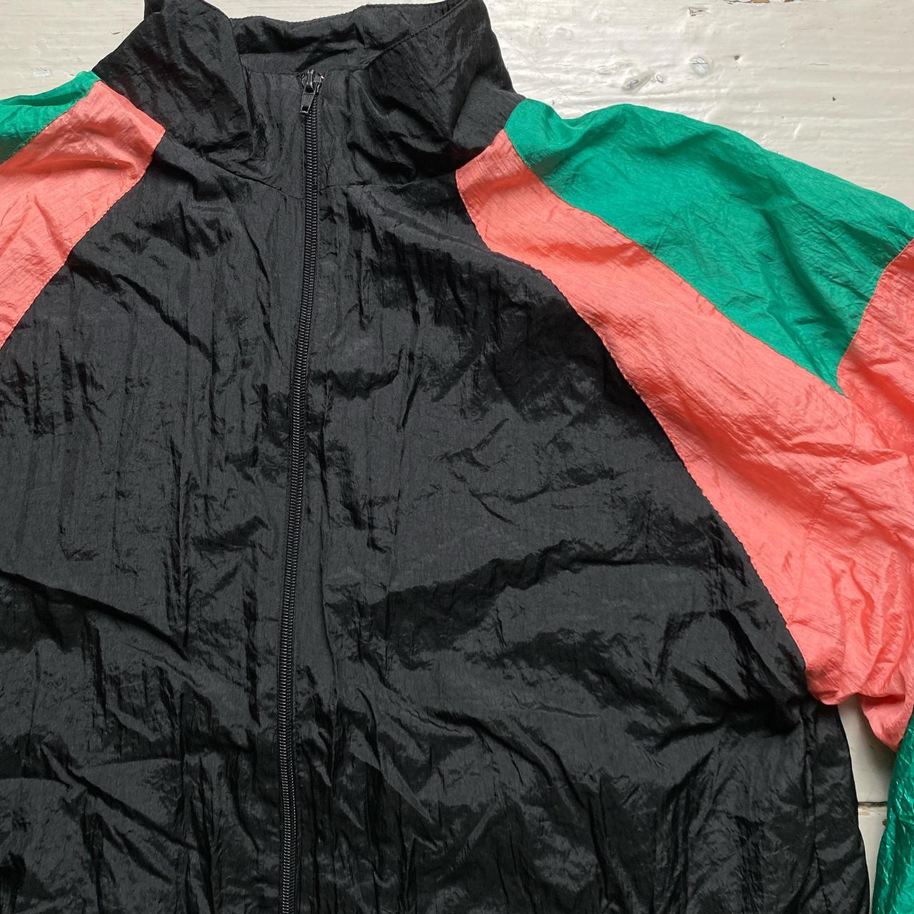 90’s Rave Windbreaker Shell Tracksuit Jacket Black Pink and Green