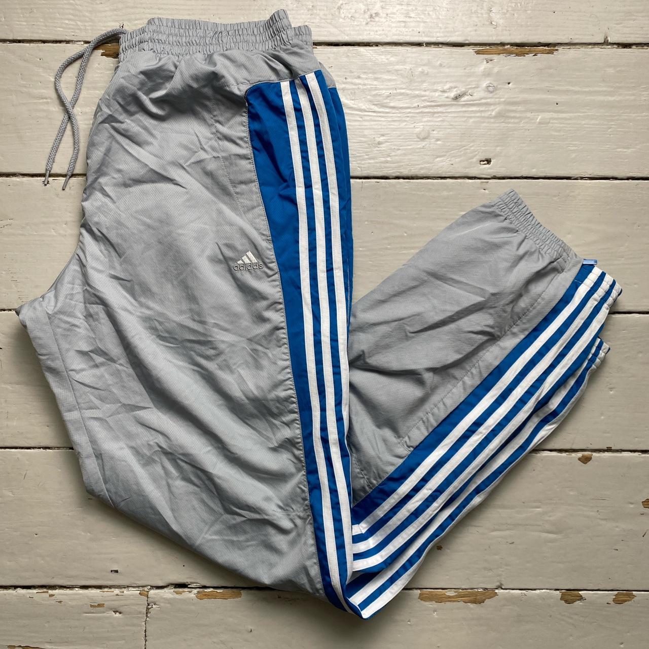 Adidas Vintage Baggy Shell Trackpant Bottoms Silver Blue and White