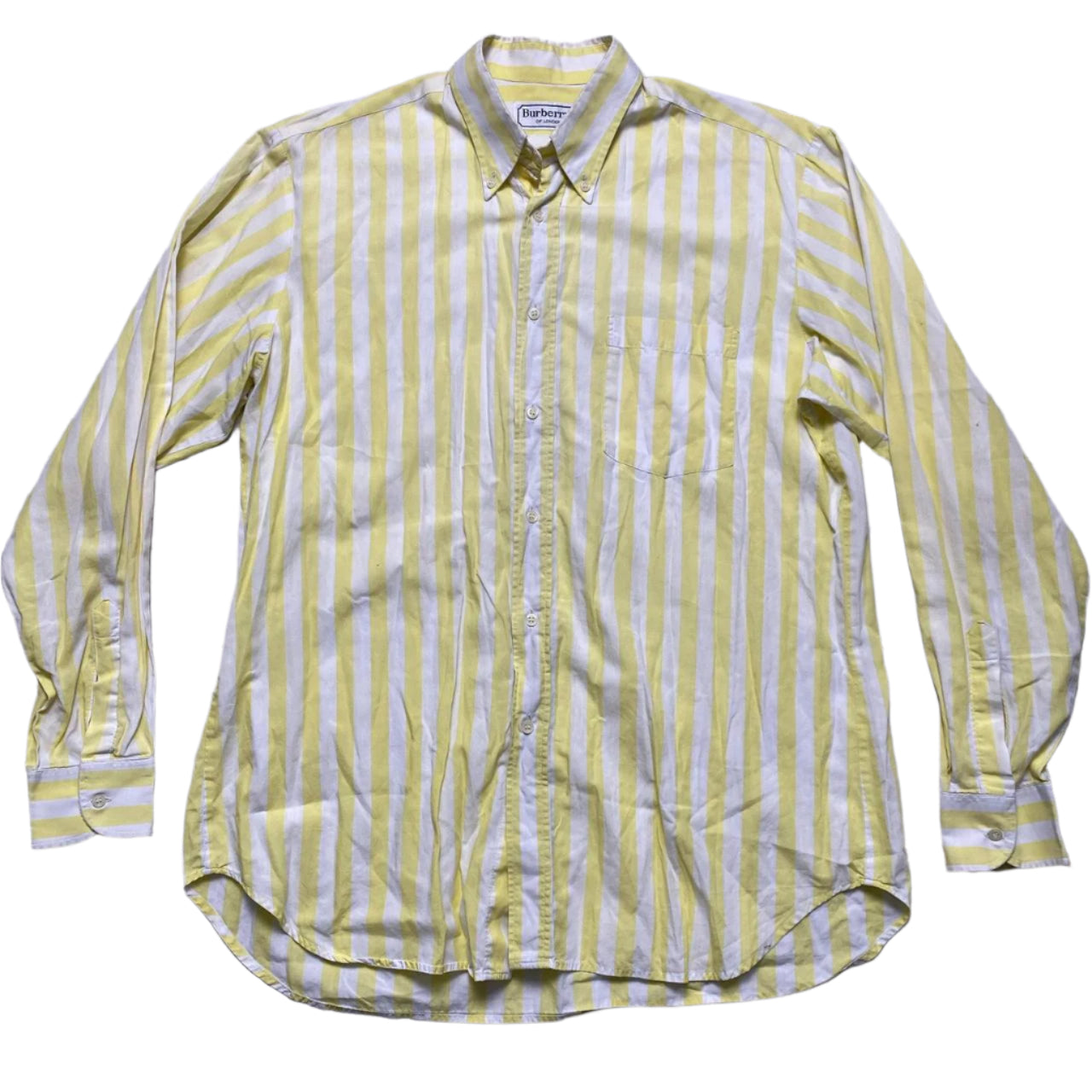 Burberry Burberrys Vintage 90’s Yellow and White Striped Long Sleeve Shirt (L)