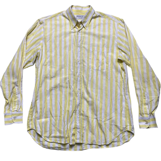 Burberry Burberrys Vintage 90’s Yellow and White Striped Long Sleeve Shirt (L)