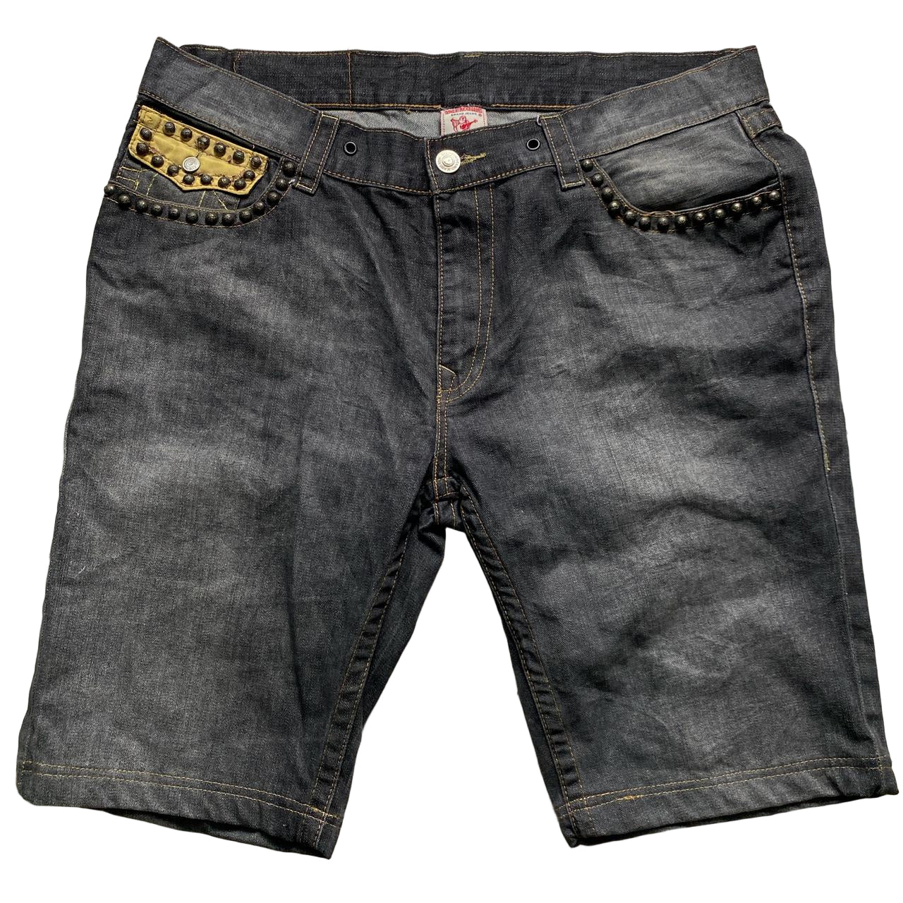 True Religion Billy Baggy Vintage Stud and Gold Stitch Grey Jort Jean Shorts (40W)