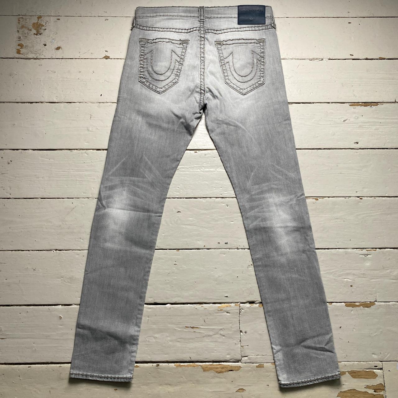 True Religion Rocco Distressed Light Grey Stitch Jeans