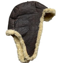 Sheepskin Leather Vintage Dog Ear Trapper Hat Brown and Cream
