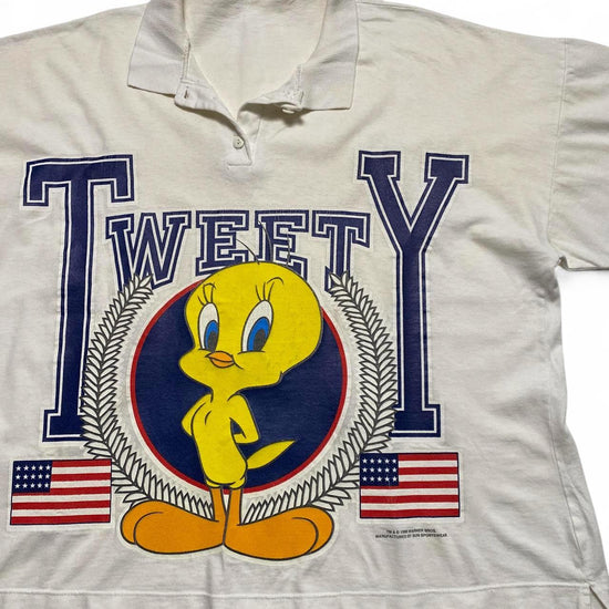 Tweety Vintage Looney Tunes 90’s Warner Brothers Polo Cropped Shirt (L)
