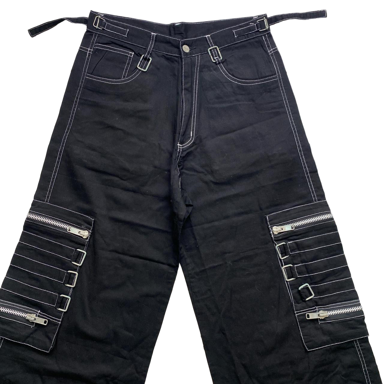 Criminal Damage Bondage Black and Silver Zipper Buckle Baggy Jean Cargo Trousers (30W)