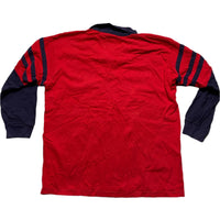 England Vintage Cotton Traders Rugby Polo Long Sleeve Shirt Red and Navy (XL)