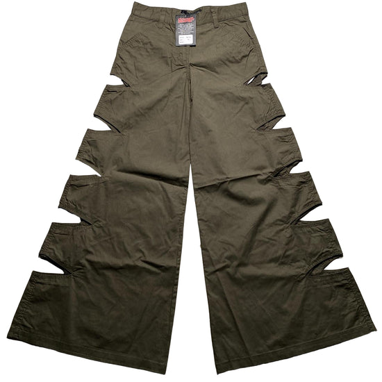 Criminal Damage Rib Cut Baggy Parachute Combat Slit Cargo Trousers Khaki Green and Orange (26W)