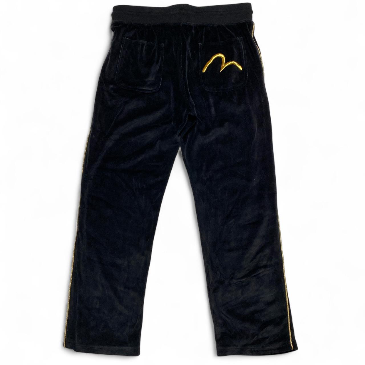 Evisu Black and Gold Velour Tracksuit Bottoms