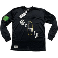 Grimey Black and Green Clovers Long Sleeve Football Jersey (M)