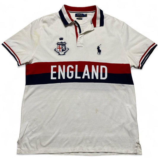 Ralph Lauren Polo England White Navy and Red Polo Shirt (XL)