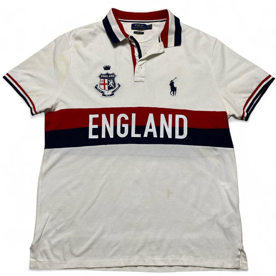 Ralph Lauren Polo England White Navy and Red Polo Shirt (XL)