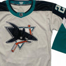 San Jose Sharks Meier 28 NHL Hockey Jersey White Black and Blue (L)