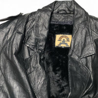Phase 2 Vintage Leather Long Fur Lined Trench Coat Jacket (XL)