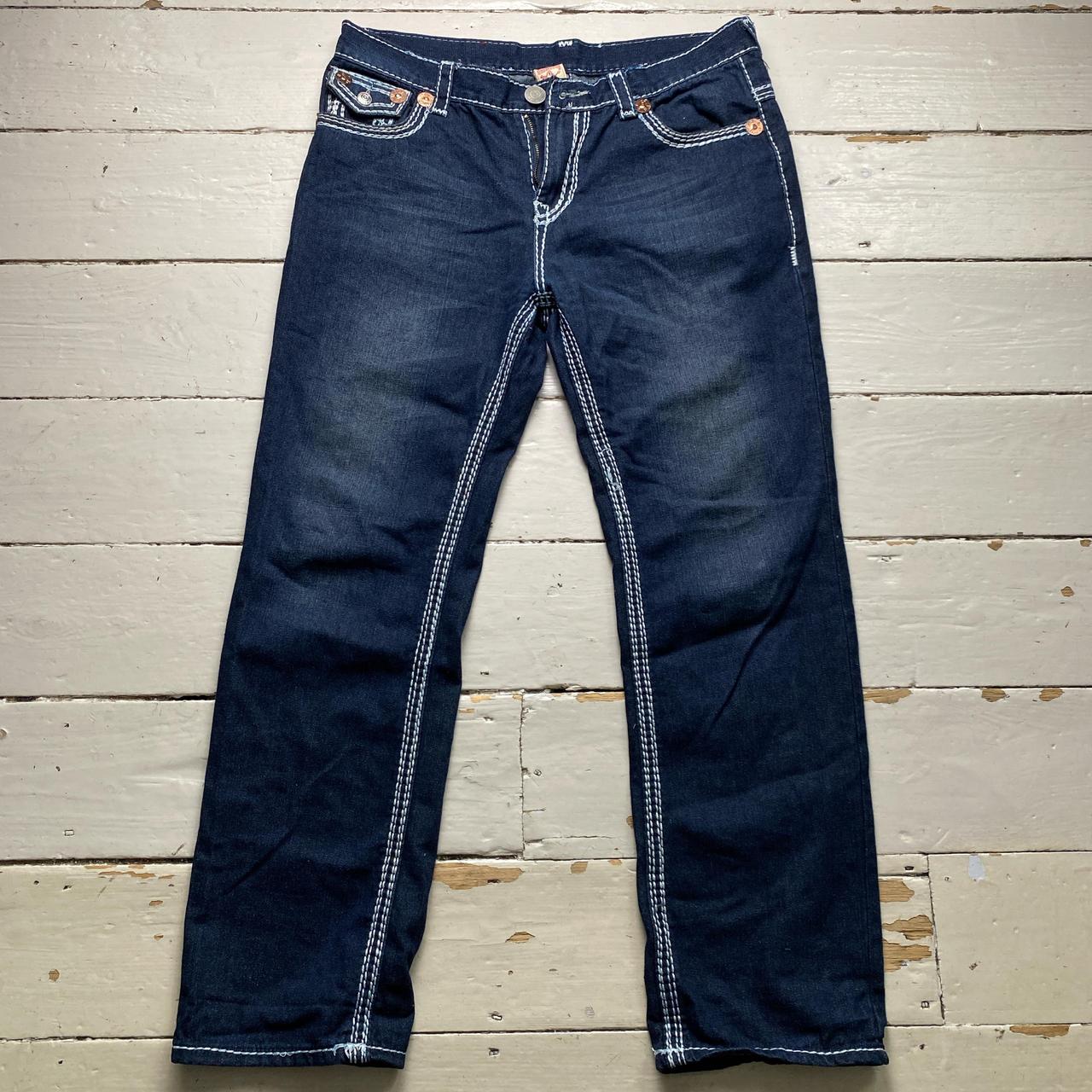 True Religion Joey Super T Big Baggy Navy and White Stitch Jeans